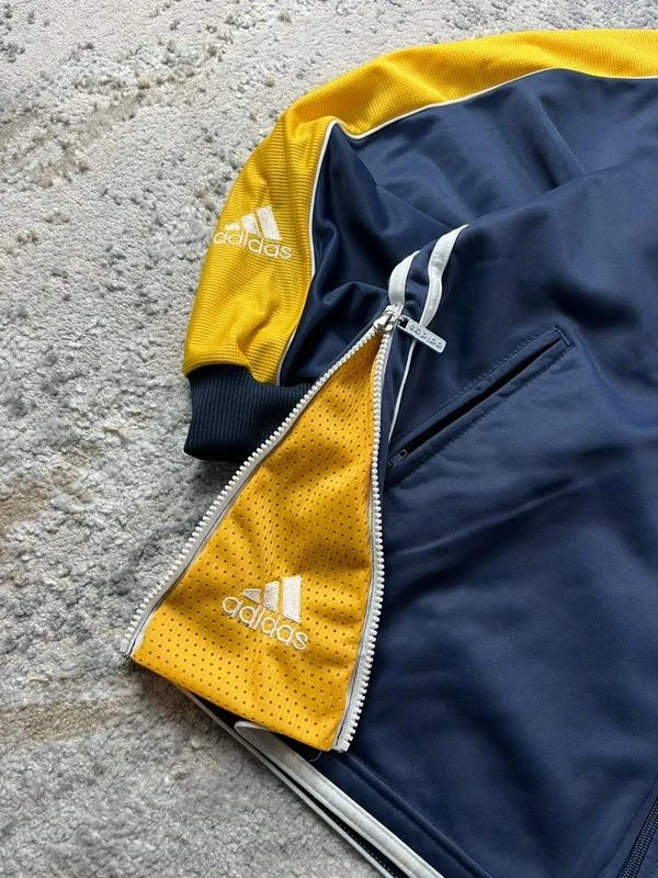 Vintage 90s adidas geborduurd logo marineblauw & geel ritssluiting trackjack maat – photo 6